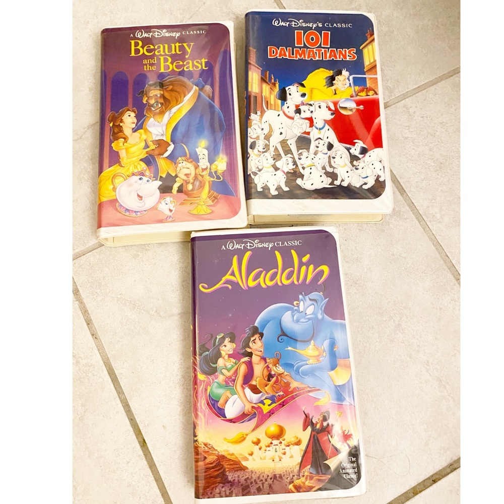 Lot of 3 Disney VHS BEAUTY & THE BEAST 101 Dalmatians Aladdin Black Diamond RARE